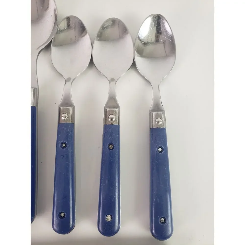 LE PRIX Stainless Flatware BLUE HANDLE Set of 11 Knives Spoons Fork